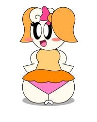 2d 2d_(artwork) anon bealmmaker big_ass big_female blush bubble_ass cute female female_focus female_only happy innocent looking_at_viewer looking_back oc orange_hair orange_shirt original_character panties skirt white_background