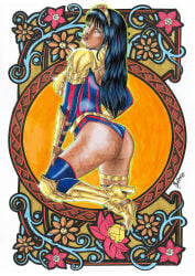1girls ass beauty_mark big_ass black_hair dark-skinned_female dark_skin dc_comics female female_only latina oliver_lee solo solo_female traditional_media_(artwork) wonder_woman_(series) yara_flor