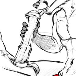 1:1 animal_genitalia animal_penis anthro anthro_on_anthro balls canid canine clothed clothing duo equid equine equine_genitalia equine_penis erection fangs fox genitals handjob hi_res hufnaar licking male male/male mammal medial_ring navel nude open_mouth oral partially_colored penile penis penis_lick sex sheath teeth tongue tongue_out topless