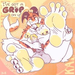 1:1 5_toes anthro areola balls barbell_piercing big_balls black_nails colored_nails facial_tuft feet foot_fetish foot_focus genitals hairy humanoid_feet kairi_(thiccturtles) male manokit masturbation moobs nails naudiz_(artist) nipple_dip nipple_piercing nipples nude penis piercing plantigrade pubes slightly_chubby solo talking_to_viewer toes tongue tongue_out tuft