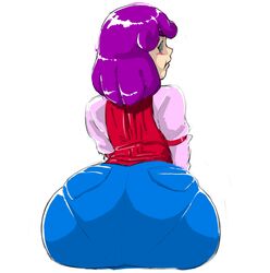 ass ass_focus back_view big_ass big_butt blush burgundy_(pokemon) cabernet_(pokemon) cloathing clothed clothing female huge_ass nintendo pokemon pouting purple_hair rawhell rear_view solo white_background