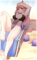 1girls 2d 2d_(artwork) aivy_lovencraft beach big_breasts breasts craftito curvy_body fanart feet female female_only green_eyes hispanic_virtual_youtuber indie_virtual_youtuber konanexe latam_virtual_youtuber light-skinned_female light_skin long_hair looking_at_viewer pink_hair sexy smiling smiling_at_viewer soles swimsuit thick_thighs thighs vtuber vtuberfanart young younger_female