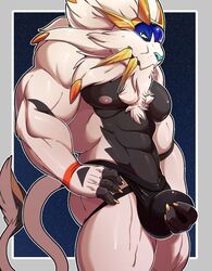 1boy anthro bara bulge clothing hand_on_bulge hi_res humanoid jockstrap knuxlight legendary_pokémon looking_at_viewer male male_only nintendo pokémon_(species) pokemon solgaleo solo underwear video_games