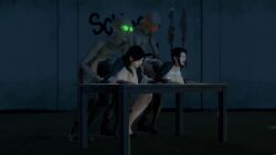 2boys 2girls 3d animated audio bent_over bent_over_table black_hair defeated doggy_style glasses large_breasts over_table ozisan rape sound tagme ugly_bastard video waist_grab