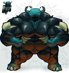anthro bara barazoku gut its_coldpizzart male male_only minecraft musclegut muscles muscular overweight solo solo_male warden_(minecraft)