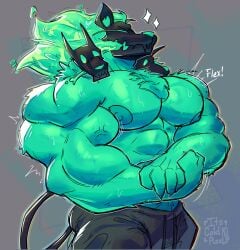 anthro bara barazoku bulge cerberus_(fortnite) flaccid flexing fortnite furry its_coldpizzart male male_only muscles muscular shirtless solo solo_male sweat sweating wolf