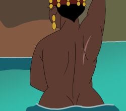amara_(primal) ass ass_focus bathing black_female brown_skin cleaning dark-skinned_female dark_skin jewelry nude nude_female nudity primal_(series) scar spring swimming