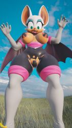 3d 3d_(artwork) areola areola_peek areolae areolae_peeking artist_logo artist_name bat bat_ears bat_wings big_breasts blender clothing_aside clothing_damage evening female_focus female_only furry furry_female furry_only gloves grass_field green_eyes latex latex_clothing makeup muffintop20 nipple_tape outdoors outside pasties pussy_tape ripped_bodysuit ripped_clothing ripped_pants rouge_the_bat rouge_the_bat_(valorlynz) self_upload sky solo solo_female sonic_(series) sonic_the_hedgehog_(series) surprised surprised_expression surprised_face surprised_look thick_thighs watermark wide_eyed wide_thighs