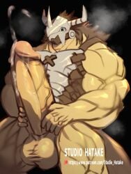 2023 3:4 anthro armor balls bandai_namco biceps big_balls big_muscles big_penis bodily_fluids brown_hair chest_armor cum cum_string digimon digimon_(species) ejaculation english_text erection genital_fluids genitals glans green_eyes hair hatake holding_penis horn huge_balls huge_muscles huge_penis hyper hyper_genitalia hyper_penis looking_at_genitalia looking_at_penis male mostly_nude_male muscular muscular_arms muscular_thighs musk orgasm penis quads signature solo tail text thick_penis triceps url vein veiny_penis wargreymon yellow_body yellow_skin