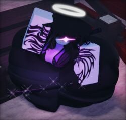 3d 3d_(artwork) clothes halo holding_head hyper kingzeryn87 martyr_(the_battle_bricks) roblox roblox_game robloxian samurai sword tattoo the_battle_bricks white_skin