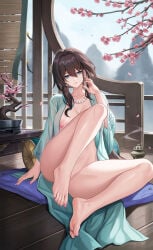 1girls breasts brown_hair feet female female_only honkai:_star_rail honkai_(series) kacyu ruan_mei_(honkai:_star_rail) sitting tagme