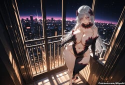 1girl ai_assisted ai_generated areola_slip bare_shoulders blush breasts cleavage curvaceous curvy curvy_female curvy_figure dungeon_ni_deai_wo_motomeru_no_wa_machigatteiru_darou_ka elbow_gloves female freya_(danmachi) gloves hair_ribbon half-closed_eyes highleg highleg_leotard large_breasts leotard long_hair looking_at_viewer miyuai navel navel_cutout night purple_eyes red_nails revealing_clothes silver_hair sky smile solo star_(sky) starry_sky strapless symbol-shaped_pupils thick thick_ass thick_butt thick_hips thick_legs thick_thighs thighs very_long_hair voluptuous voluptuous_female wide_hips wide_thighs