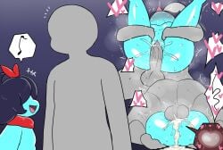 aqua_(deltarune) blue_skin deltarune mating_press toby_fox_(copyright)