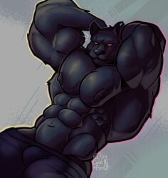 anthro bara barazoku boss_koji_(fortnite) bulge flaccid fortnite furry its_coldpizzart male male_only muscles muscular panther pantherine shirtless solo solo_male