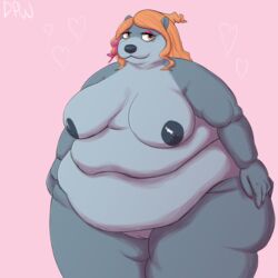 1:1 2020 absurd_res anthro areola belly big_belly big_breasts blue_body breasts canid female front_view genitals hi_res highlights_(coloring) huge_breasts lutrine mammal mustelid navel nipples nude obese obese_anthro obese_female overweight overweight_anthro overweight_female pussy solo squish thick_thighs whooperscooper wide_hips