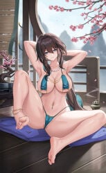 1girls breasts brown_hair feet female female_only honkai:_star_rail honkai_(series) kacyu ruan_mei_(honkai:_star_rail) sitting tagme