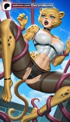1girl 1girls 2026 ai_generated animal_ears artist_name blue_sky boobs breasts bust cat_ears cat_girl cat_tail cheetah_(dc) chest choker day dc dc_comics electroworld green_eyes hi_res high_quality high_resolution highres navel open_mouth panties patreon patreon_username short_hair sky solo stable_diffusion tail tentacles tiger_tail tits torn_clothes torn_legwear torn_shirt underwear watermark