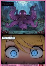 1girl 2koma ai_assisted ai_generated air_bubble blonde_hair blue_eyes blush bubble caption comic comic_page comics coral dialogue english_text glowing glowing_eyes hentai long_hair looking_at_viewer manga_page meowllete metroid monster nervous_sweating octopus parody samus_aran speech_bubble story sweat tentacle_hair tentacle_rape tentacles text text_bubble uncensored underwater underwater_sex wide_eyed you_gonna_get_raped zero_suit_samus