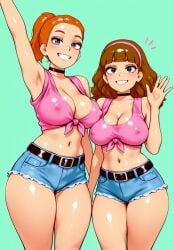 ai_generated crop_top front-tie_top jean_shorts mayihavesomeslops morticia_smith rick_and_morty short_shorts sisters summer_smith