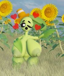 3d 3d_(artwork) areola areolae big_breasts blender boobs cone_hat day evening female_focus female_only flower flower_field flowers furry grass green_body happy happy_female heart_symbol hearts hearts_around_head huge_breasts looking_at_viewer muffintop20 naked outdoors outside peashooter_(pvz) plant plant_girl plants_vs_zombies puffy_pussy pussy self_upload sitting sitting_on_ground sky smile solo solo_female traffic_cone watermark waving_at_viewer white_eyes wink winking_at_viewer