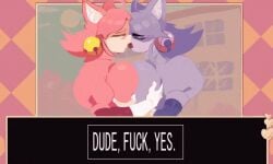 2girls cat_ears cat_tail catgirl deltarune dual_persona jackting_off lesbian mad_mew_mew pink_(deltarune) tongue tongue_kiss touching_breast trans_woman transfem undertale