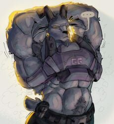 anthro armpit armpit_hair armpits arms_behind_head bara barazoku fortnite furry goat its_coldpizzart male male_only muscles muscular musk solo solo_male the_goat_(fortnite)