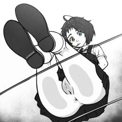 1:1_aspect_ratio 1girl against_glass ahoge anus arms_behind_back artsens8 ass blue_eyes candy cleft_of_venus clothing dress female food food_in_mouth footwear glass hair_ornament hairclip heterochromia high_resolution legwear lollipop looking_at_viewer looking_down mouth_hold necktie no_panties ooto_ai pinafore_dress pleated_skirt pocky pussy school_uniform shirt shoe_soles shoes short_hair short_sleeves sitting skirt sleeveless sleeveless_dress socks solo uniform upskirt vagina white_legwear white_socks wonder_egg_priority yellow_eyes