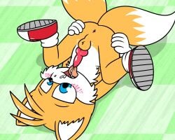 1boy anthro anus ass balls blush canine cum cum_in_mouth cum_inside cum_on_face cum_on_tongue fang fox knot licking licking_penis male male_only masturbation mobian_(species) open_mouth oral oral_masturbation penis pokefound sega shoes solo sonic_(series) sonic_the_hedgehog_(series) tails_the_fox tongue tongue_out