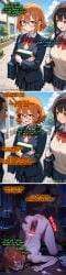 ai_generated big_penis brown_eyes brown_hair comic cum_inside dark-skinned_male doggy_style english_text face_down_ass_up glasses interracial medium_ass medium_breasts muscular naked nerd nerdy_female red_hair school_uniform schoolgirl short_hair spank_marks spanking text used_condom vaginal_penetration xray_view