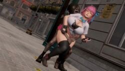 1boy 1girls 3d alley alleyway animated audio from_behind green_eyes large_breasts outdoors ozisan phone pink_hair rape standing standing_doggy_style standing_sex tagme ugly_bastard video