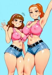ai_generated crop_top front-tie_top jean_shorts mayihavesomeslops morticia_smith rick_and_morty short_shorts sisters summer_smith