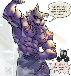 anthro bara barazoku fletcher_kane fortnite furry its_coldpizzart male male_only muscles muscular solo solo_male speech_bubble towel towel_around_waist wolf