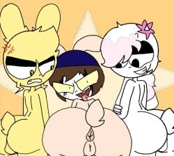 annoyed anthro anus backsack balls big_butt butt cassidydemonic clothing cream_yogurt_bunny domestic_rabbit face_makeup genitals grin hat headgear headwear humanoid lagomorph leporid lightning_bunny male mammal mature_male nek_zone nek_zone_(traced) nude oryctolagus rabbit rockstar_bunny smile symbol_bunny the_symbol_bunnies tongue tongue_out traced traced_art traced_background
