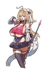 1girl areola_slip cissia_(zenless_zone_zero) female huge_breasts kuyokuyo snake_girl tail thiren underboob zenless_zone_zero