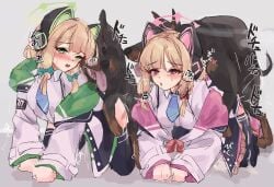 2d all_fours ambiguous_penetration animal_ears bangs blonde_hair blue_archive blush canid_on_humanoid canine canine_on_human clothing doggy_style domestic_dog dominant_feral dosukebe_rabbit female_on_feral femsub feral feral_dominating_human feral_on_female feral_on_human feral_penetrating feral_penetrating_human foursome green_eyes group_sex human human_female human_on_feral human_penetrated interspecies midori_(blue_archive) momoi_(blue_archive) pale-skinned_female pale_skin pink_eyes school_uniform schoolgirl siblings sisters twins uniform zoophilia