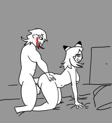 1boy 1boy1girl 1girls anthro ass blush blushing boobs breasts breasts_out catgirl deltarune doggy_style doggystyle hellescape kris_(deltarune) melongod77 riding scared scared_expression slutty_female sona spoofymaru undertale vaginal_penetration yellow_body