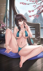 1girls breasts brown_hair feet female female_only honkai:_star_rail honkai_(series) kacyu ruan_mei_(honkai:_star_rail) sitting tagme