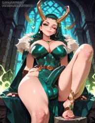 1futa 1futanari ai_generated balls big_balls big_penis breasts bulge bulge_through_clothing bulge_under_clothes cock erect_penis erection futa_only futadom futanari green_eyes green_hair horn horns huge_balls huge_cock huge_penis lady_loki lady_loki_(marvel_rivals) lewdiboo marvel marvel_cinematic_universe marvel_comics marvel_rivals nipples penis posing posing_for_the_viewer solo solo_focus solo_futa sweat sweatdrop testicles thighs veiny veiny_penis