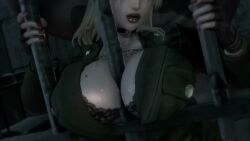 1boy 1girls 3d against_bars animated audience blonde_hair blue_eyes female_soldier from_behind jail jail_cell large_breasts larger_male masturbation ozisan prison prisoner prisoner_of_war size_difference smaller_female standing standing_doggy_style standing_position standing_sex tagme ugly_bastard video watching