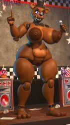 3d big_breasts breasts cupcake_(fnaf) five_nights_at_freddy's freddy_(fnaf) freddy_(octal) microphone on_stage pussy robot_joints solo stage tade48 tagme wide_hips