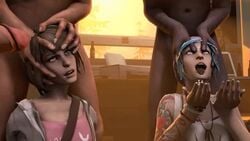 2girls 3boys 3d animated arm_tattoo blue_eyes blue_fingernails blue_hair blue_nails brain_fuck brain_snuff brown_hair chloe_price clothed_female_nude_male dark-skinned_male dark_skin death female female_death guro gurochanop life_is_strange male max_caulfield necklace no_sound nude_male_clothed_female penis skull_fucking tagme tattoo twitching video