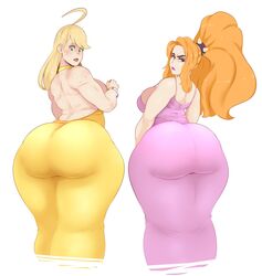 2girls adagio_dazzle applejack_(mlp) ass ass_in_dress big_ass big_breasts body_freckles breasts dat_ass equestria_girls female female_only freckles friendship_is_magic huge_ass human humanized large_breasts looking_at_viewer looking_back my_little_pony pawg sideboob smooth_skin sunnysundown thick thick_thighs thunder_thighs wide_hips