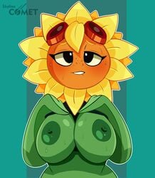 1girls big_breasts biting_lip blush breasts female flora_fauna green_nipples large_breasts plant plant_girl plant_humanoid plantie plants_vs_zombies popcap_games pvz skyline_comet solar_flare_(pvz) sunflower sunflower_(pvz)