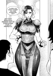 3boys black_and_white breast_padding chun-li chun-li_(cosplay) cirenk cosplay crossdressing dilf english_text father_and_son femboy girly hourglass_figure male male_only meme speech_bubble street_fighter thick_thighs