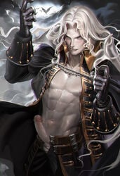 alucard_(castlevania) bare_chest bishonen blonde_hair castlevania castlevania:_symphony_of_the_night dhampir erection licking_lips long_hair long_hair_male male_only muscular_male partially_clothed penis penis_out sakimichan solo_male testicles vampire