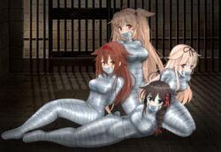 4girls arms_behind_back arms_tied big_breasts blonde_hair blue_eyes bondage bound brown_hair cocoon cocooned curves duct_tape female female_focus female_only femsub gag gagged hair_ornament hazel_eyes hostage kagerou_(kantai_collection) kantai_collection kidnapped long_hair multiple_females multiple_girls multiple_subs mummification mummified murasame_(kantai_collection) nervous party_wipe petite prisoner red_eyes red_hair shiratsuyu_(kantai_collection) submissive_female tape_bondage tape_gag taped_arms taped_feet taped_legs taped_mouth tied_up yuudachi_(kantai_collection)