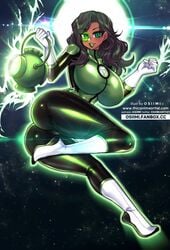 alternate_breast_size ass big_ass big_breasts big_butt bodysuit curvy dark-skinned_female dark_hair dark_skin dc dc_comics female_superhero floating green_eyes green_lantern green_lipstick huge_ass huge_breasts huge_butt jessica_cruz latina looking_at_viewer osiimi superheroine thick_thighs thunder_thighs