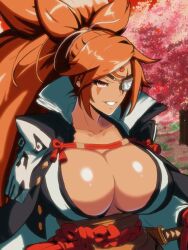 baiken big_breasts breasts cleavage female guilty_gear huge_breasts shiro_arts tagme thick_thighs wide_hips