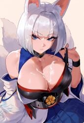 ai_generated annoyed azur_lane big_breasts cum cum_on_breasts cum_on_face female kaga_(azur_lane) novelai sakura_empire_(azur_lane) unimpressed