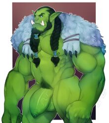 absurd_res balls biceps blizzard_entertainment fangs foreskin genitals green_body green_skin hi_res humanoid humanoid_pointy_ears leelikessmut male muscular muscular_humanoid muscular_male nipples orc orc_male pecs penis solo teeth thrall_(warcraft) vein veiny_penis warcraft